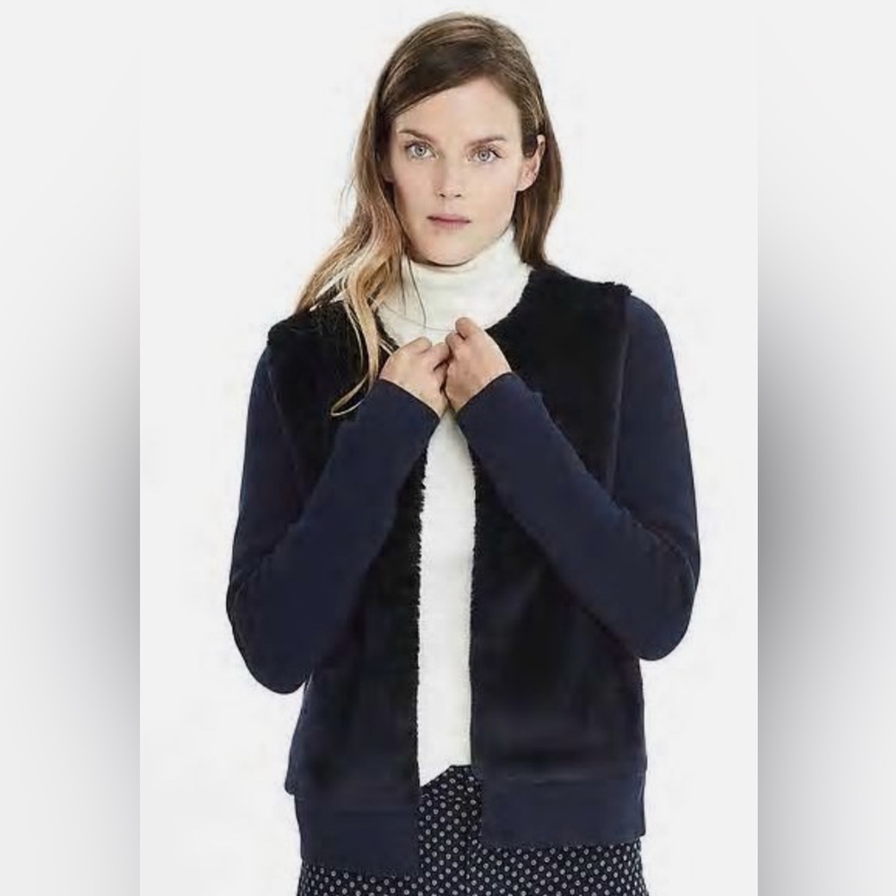 Banana Republic Navy Fur Sweater Jacket XS